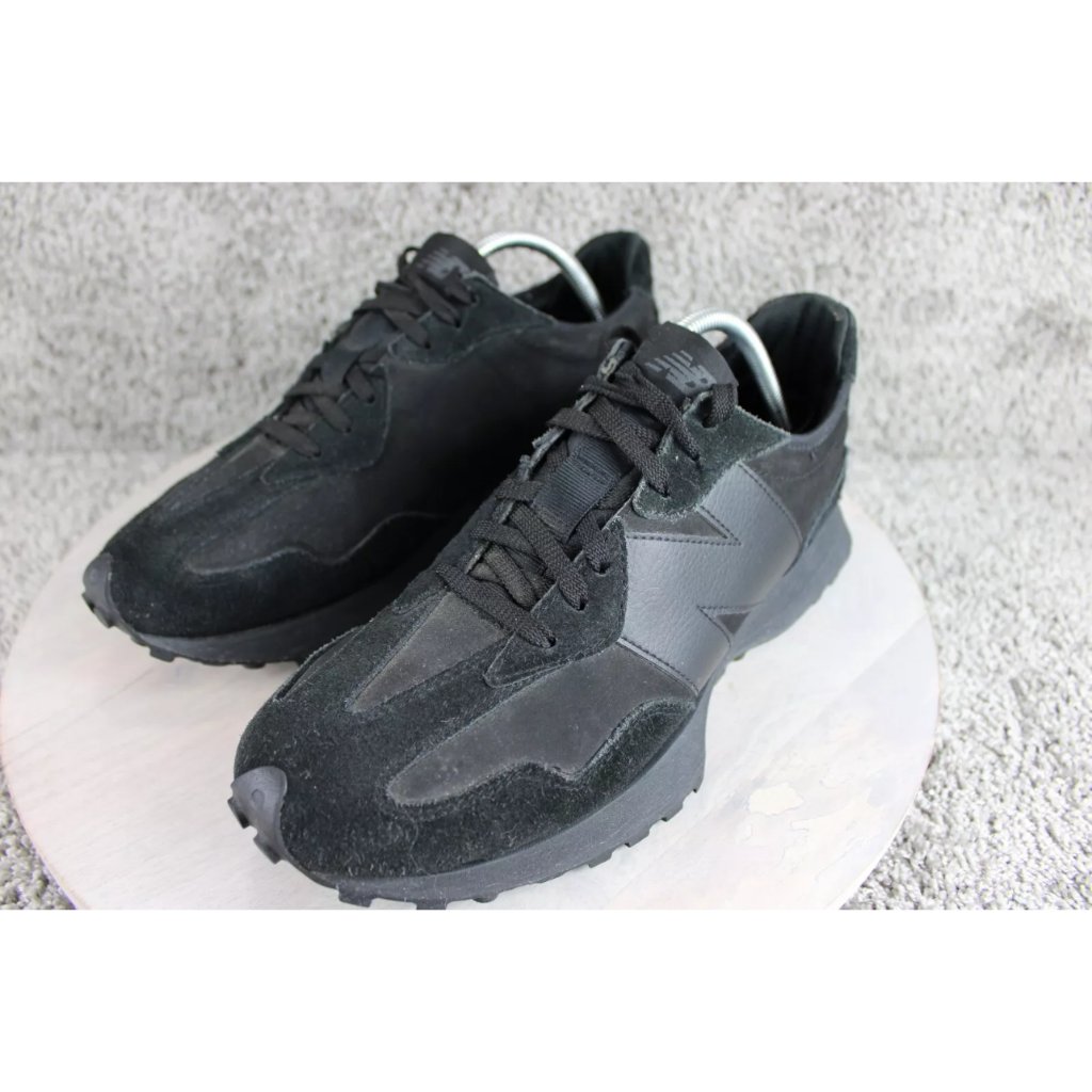 Authentic New Balance Ms327lx1 Men's Triple Black Leather Suede Sneakers Sz.10.5